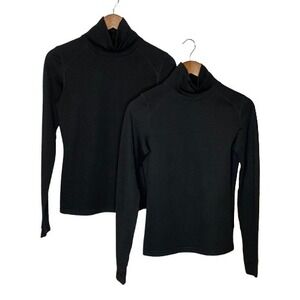 Terramar Womens Woolskins Merino Turtleneck Base Layer Tops Lot of 2 Small Black
